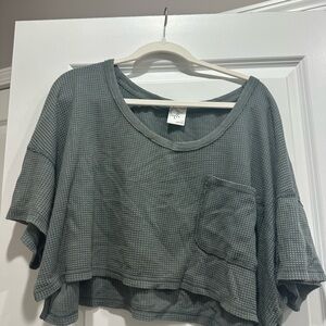 Green Waffle Knit Aerie Crop Top